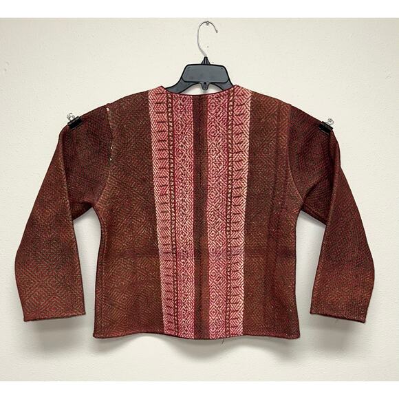 Kantha Jacket Vintage Handmade in Maroon & Pink Diamond Weave - Picture 3 of 5